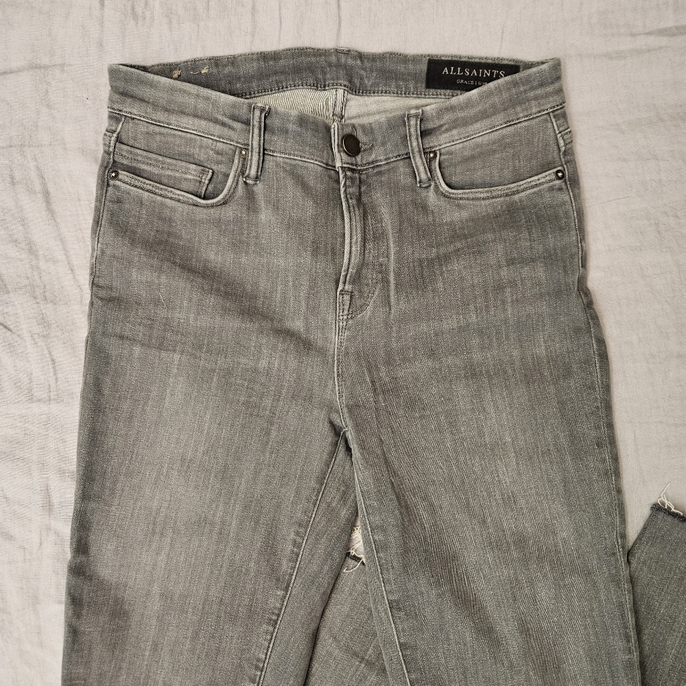 All Saints Grace Slashed Jeans Grey Stretch